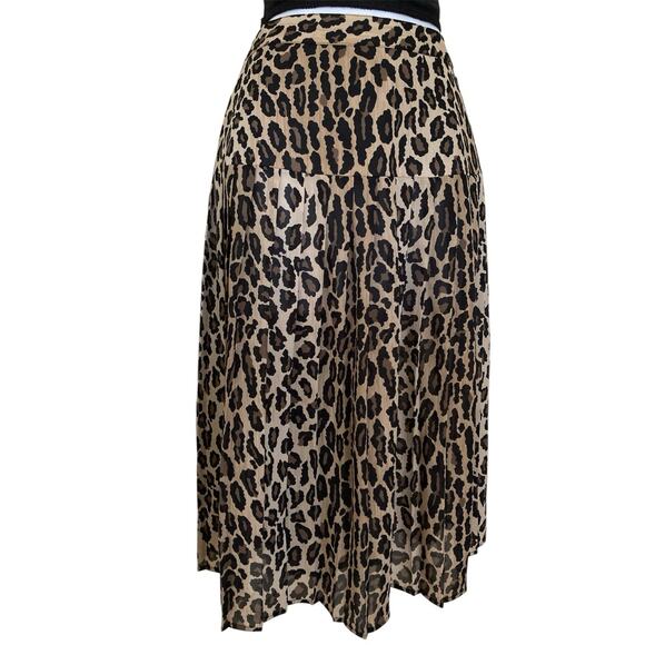 Vintage 80s 90s Leopard Cheetah Preppy Pleated Sheer Y2k Boho Midi Skirt S/2/4 - Picture 4 of 6